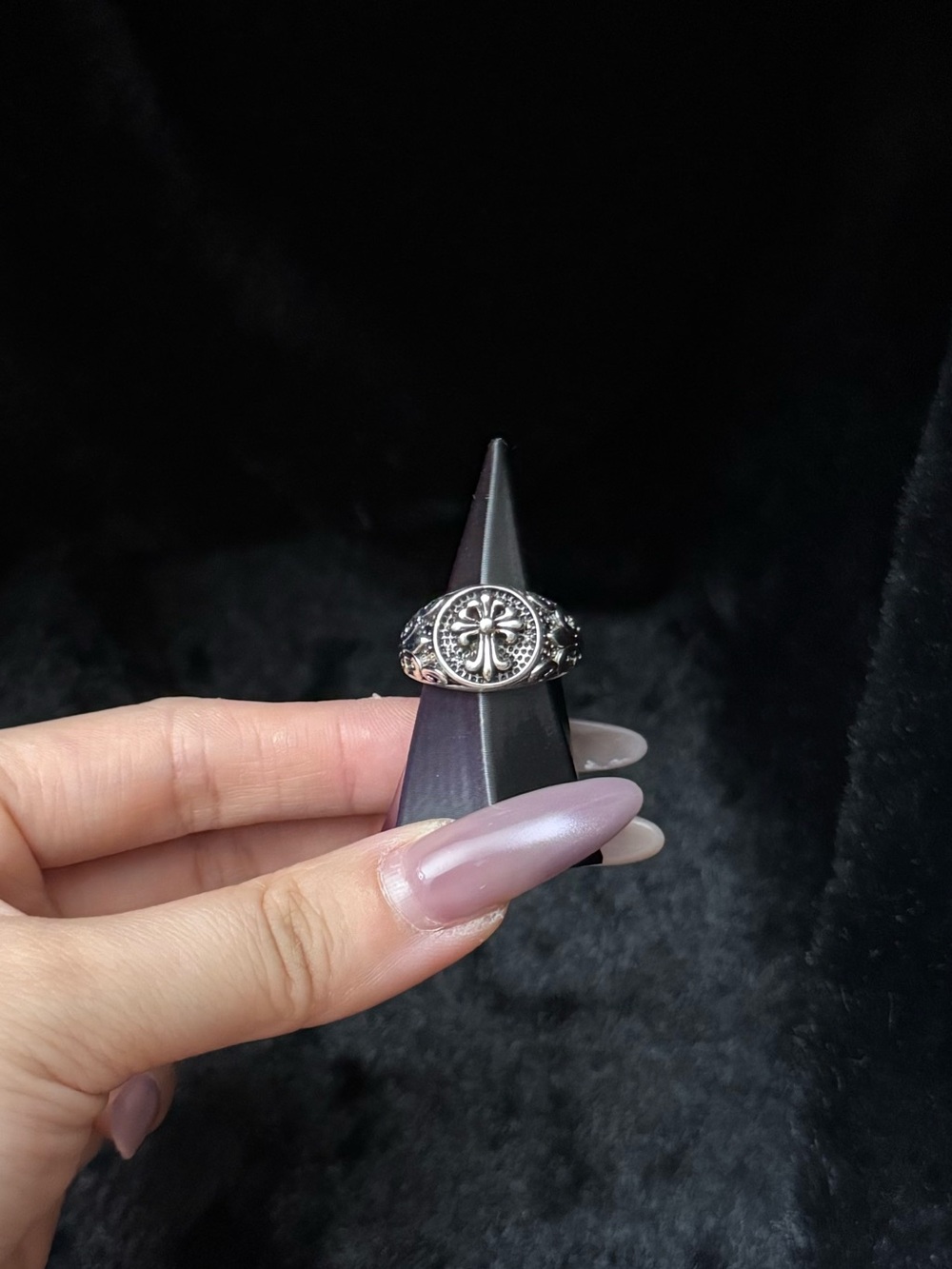 Vintage Engraved Cross Motif Open Adjustable Alloy Ring Gothic Street Stackable